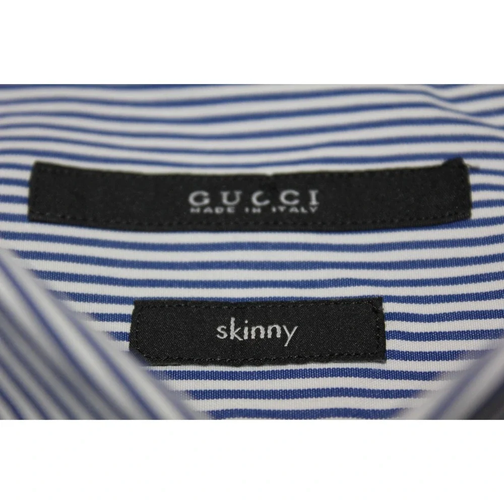 Gucci Blue Stripe High-end Career‎ Shirt Slim Fit Authentic Men's 44 17 1/2